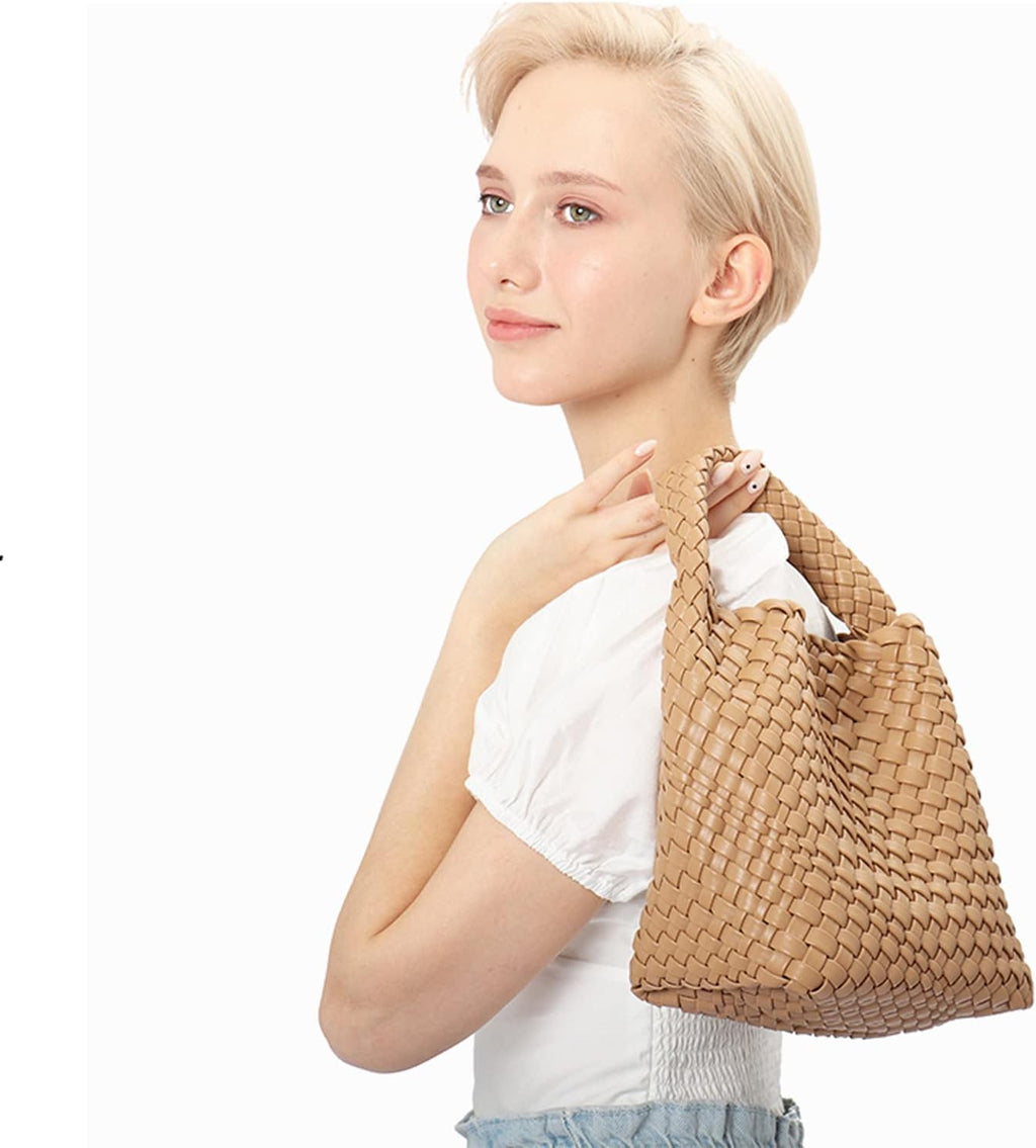 JINMANXUE Small Woven Bag for Women Cute Hobo Tote Handbag Mini Clutch Purse Vegan Leather Crossbody Shoulder Handmade Bags