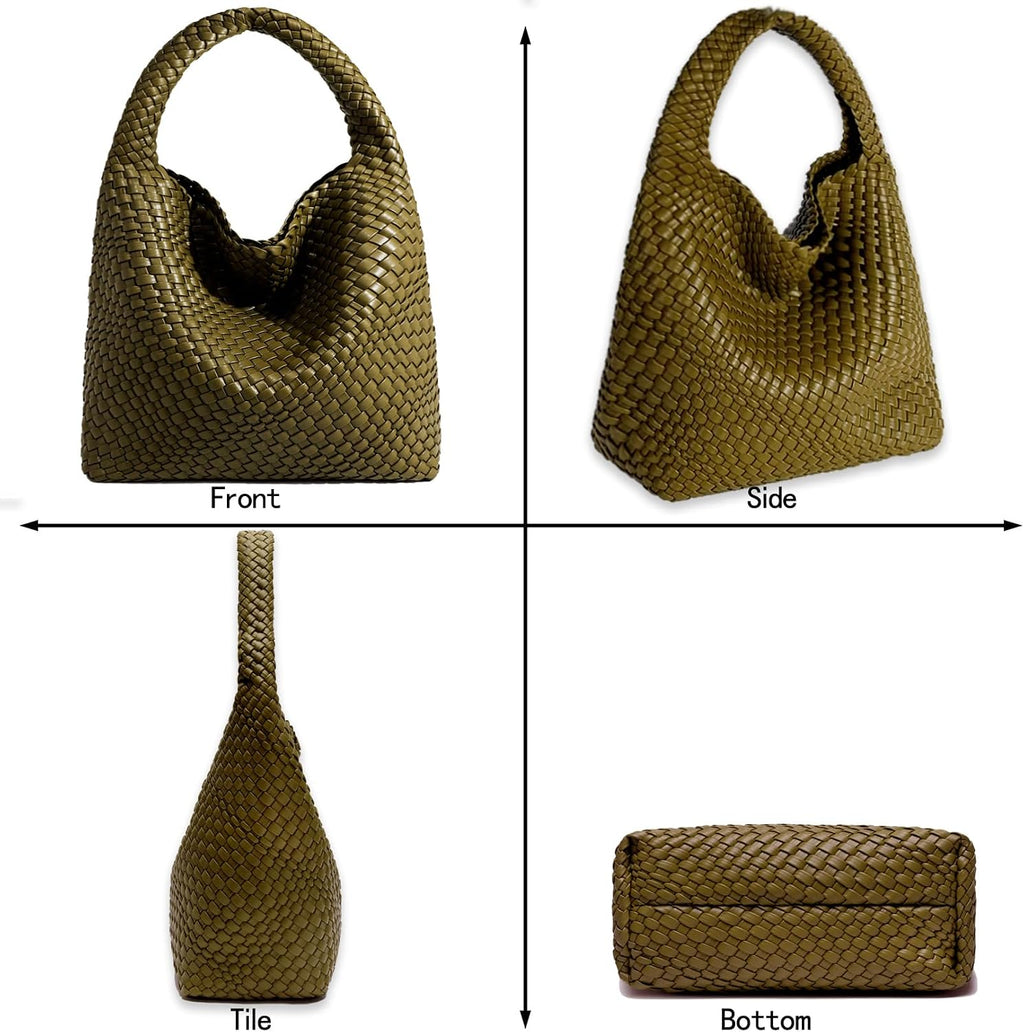 JINMANXUE Woven Tote Bag for Women, Fashion Hobo Handbag, Travel Top-Handle Shoulder Bag, Beach Underarm Bag with Purse