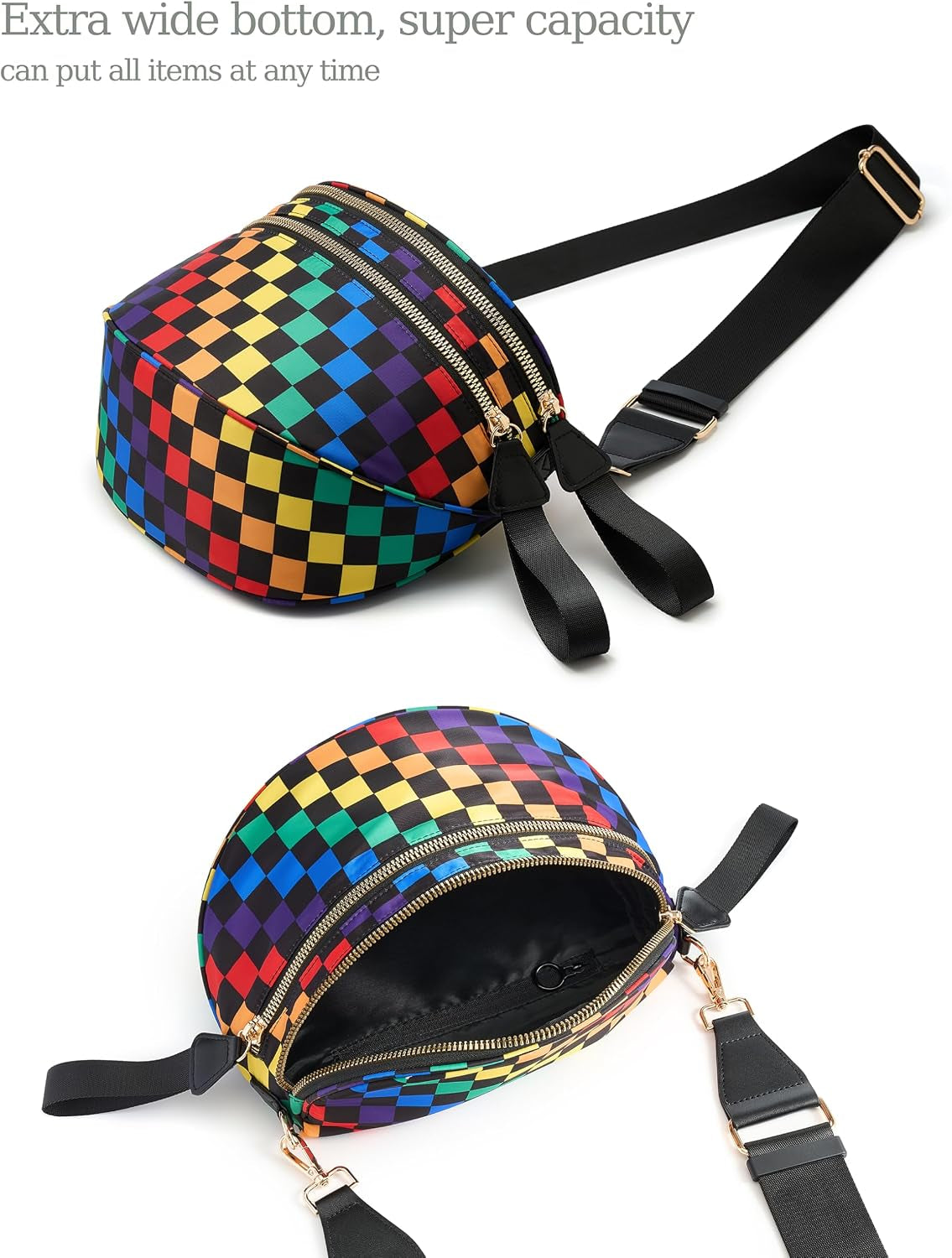 FEIBOON Spacious Checkered Nylon Crossbody Bag Bum Bag Handbags for Women