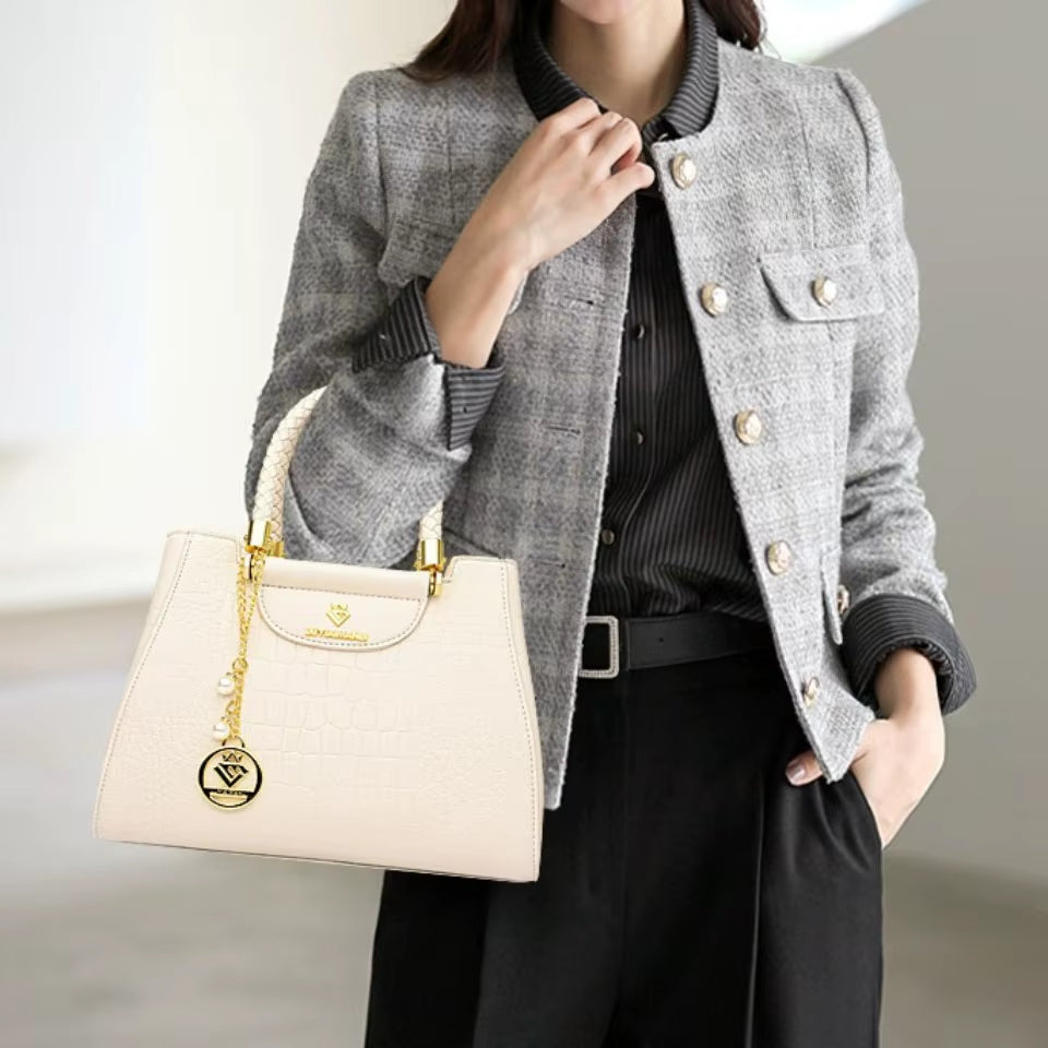 Woven Handle Elegant Handbag for Women High Quality Leather Top-Handle Bags Ladies Shoulder Crossbody Bag Quality Casual Tote