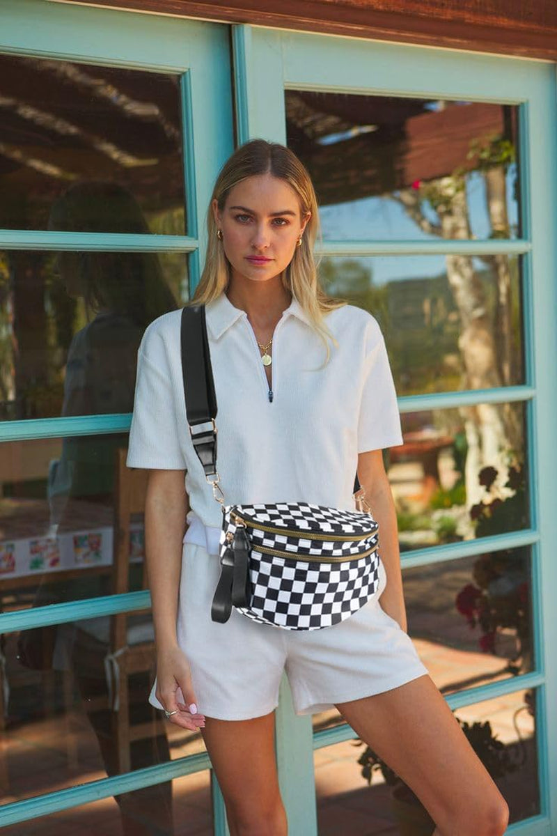 FEIBOON Spacious Checkered Nylon Crossbody Bag Bum Bag Handbags for Women