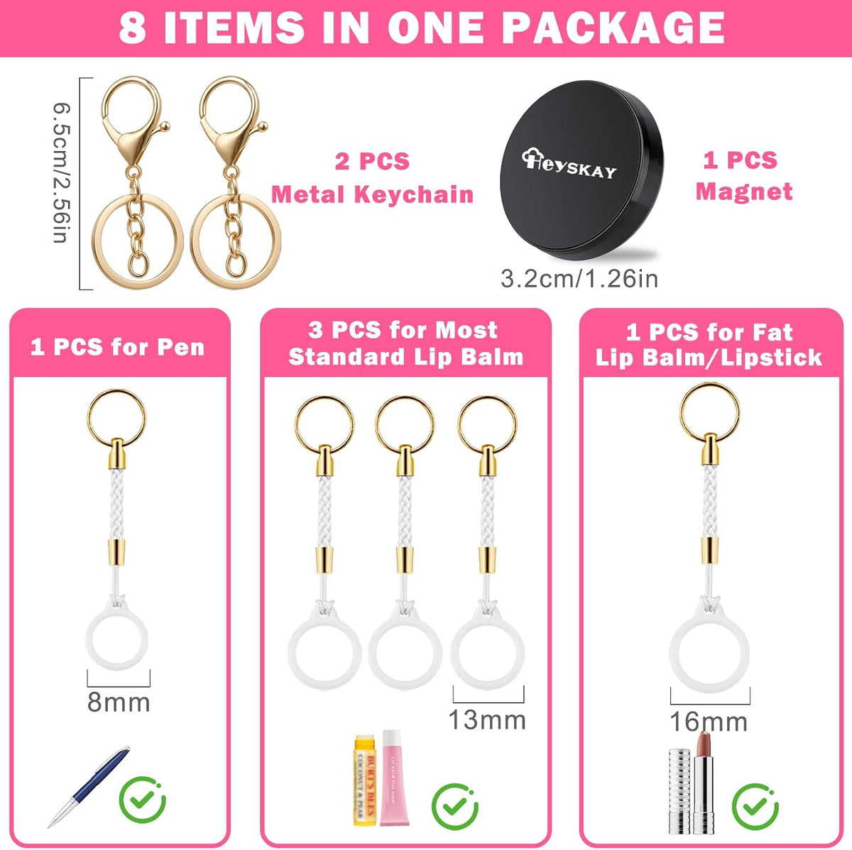 HEYSKAY Chapstick Holder Key Chain Lip Balm Lip Gloss Holder Keychain Cap