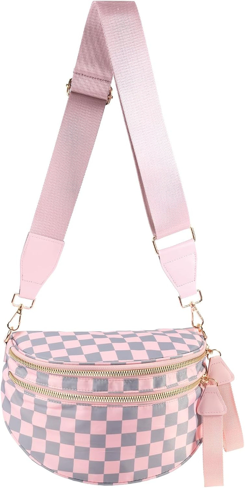 FEIBOON Spacious Checkered Nylon Crossbody Bag Bum Bag Handbags for Women