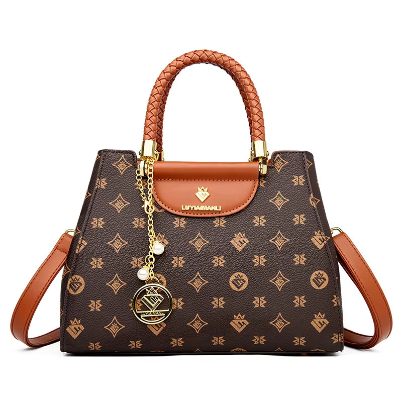 Woven Handle Elegant Handbag for Women High Quality Leather Top-Handle Bags Ladies Shoulder Crossbody Bag Quality Casual Tote