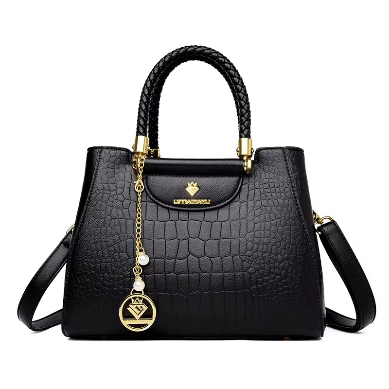 Woven Handle Elegant Handbag for Women High Quality Leather Top-Handle Bags Ladies Shoulder Crossbody Bag Quality Casual Tote