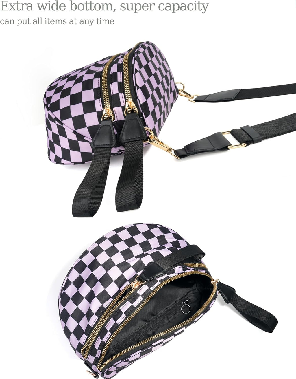 FEIBOON Spacious Checkered Nylon Crossbody Bag Bum Bag Handbags for Women