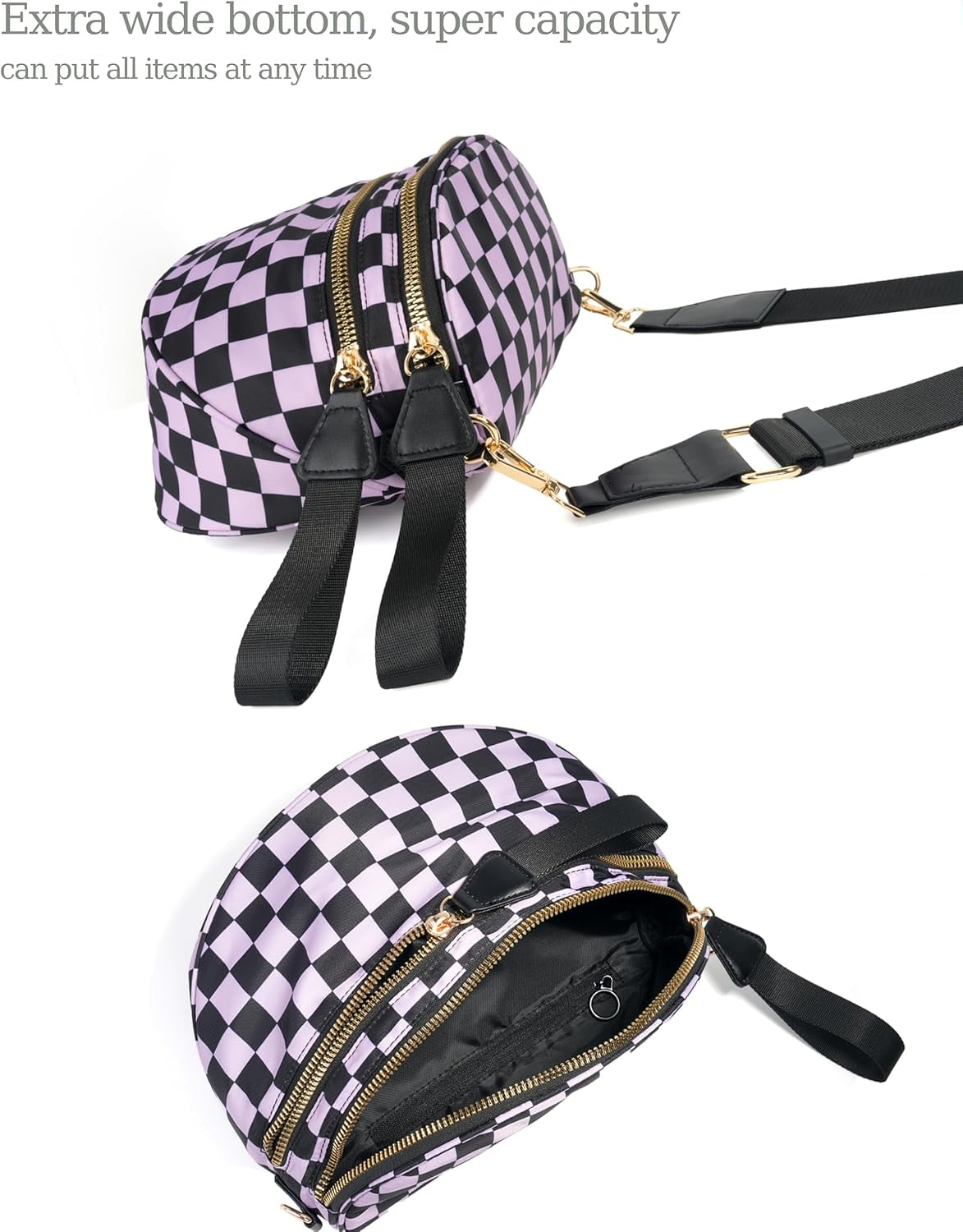 FEIBOON Spacious Checkered Nylon Crossbody Bag Bum Bag Handbags for Women