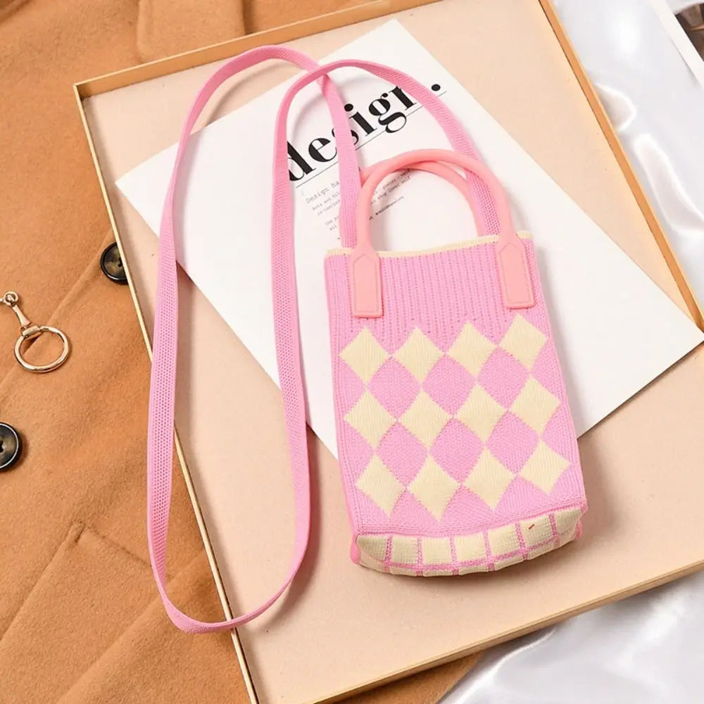 Fashion Geometric Pattern Women'S Knitted Handbag Female Woven Shopper Purse Design Chain Shoulder Crossbody Bag