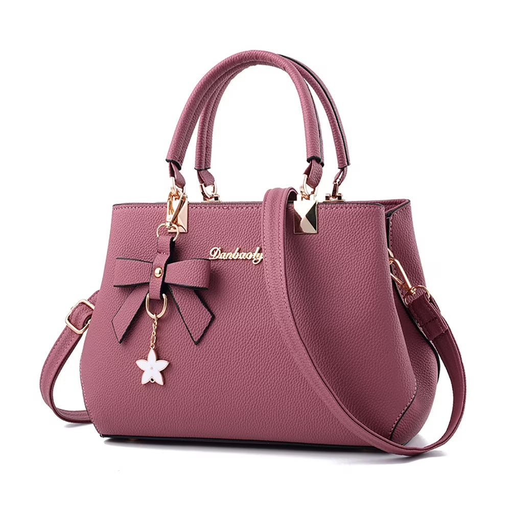 Purses and Handbags for Women Fashion Ladies PU Leather Top Handle Satchel Shoulder Tote Bags Plum Bow Crossbody Bag