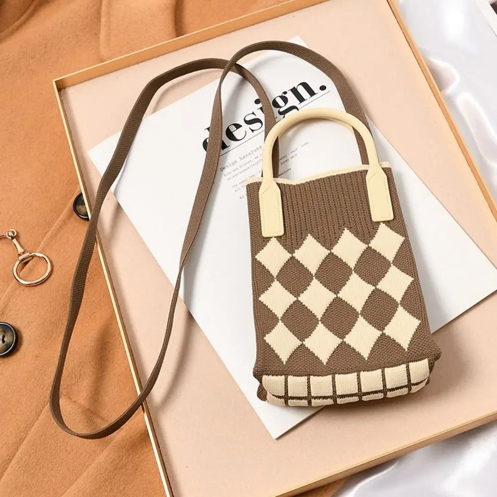 Fashion Geometric Pattern Women'S Knitted Handbag Female Woven Shopper Purse Design Chain Shoulder Crossbody Bag