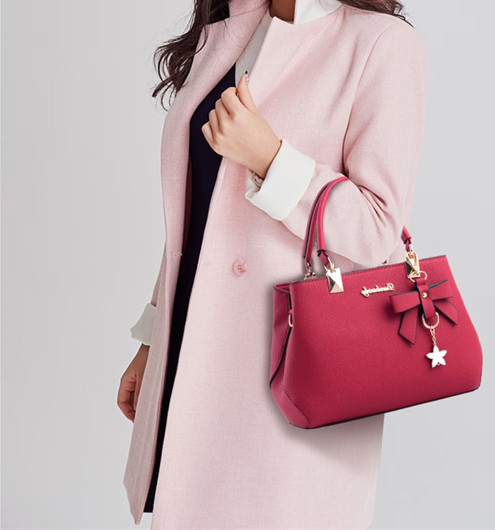 Purses and Handbags for Women Fashion Ladies PU Leather Top Handle Satchel Shoulder Tote Bags Plum Bow Crossbody Bag