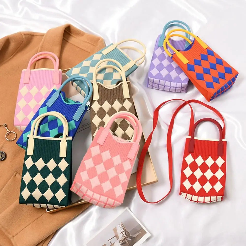 Fashion Geometric Pattern Women'S Knitted Handbag Female Woven Shopper Purse Design Chain Shoulder Crossbody Bag
