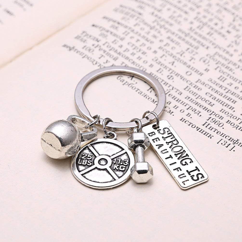 RINHOO Stainless Steel Fitness Gym Charm Keychains Quotes Weight Plate Dumbbell Kettlebell Charmskeyring