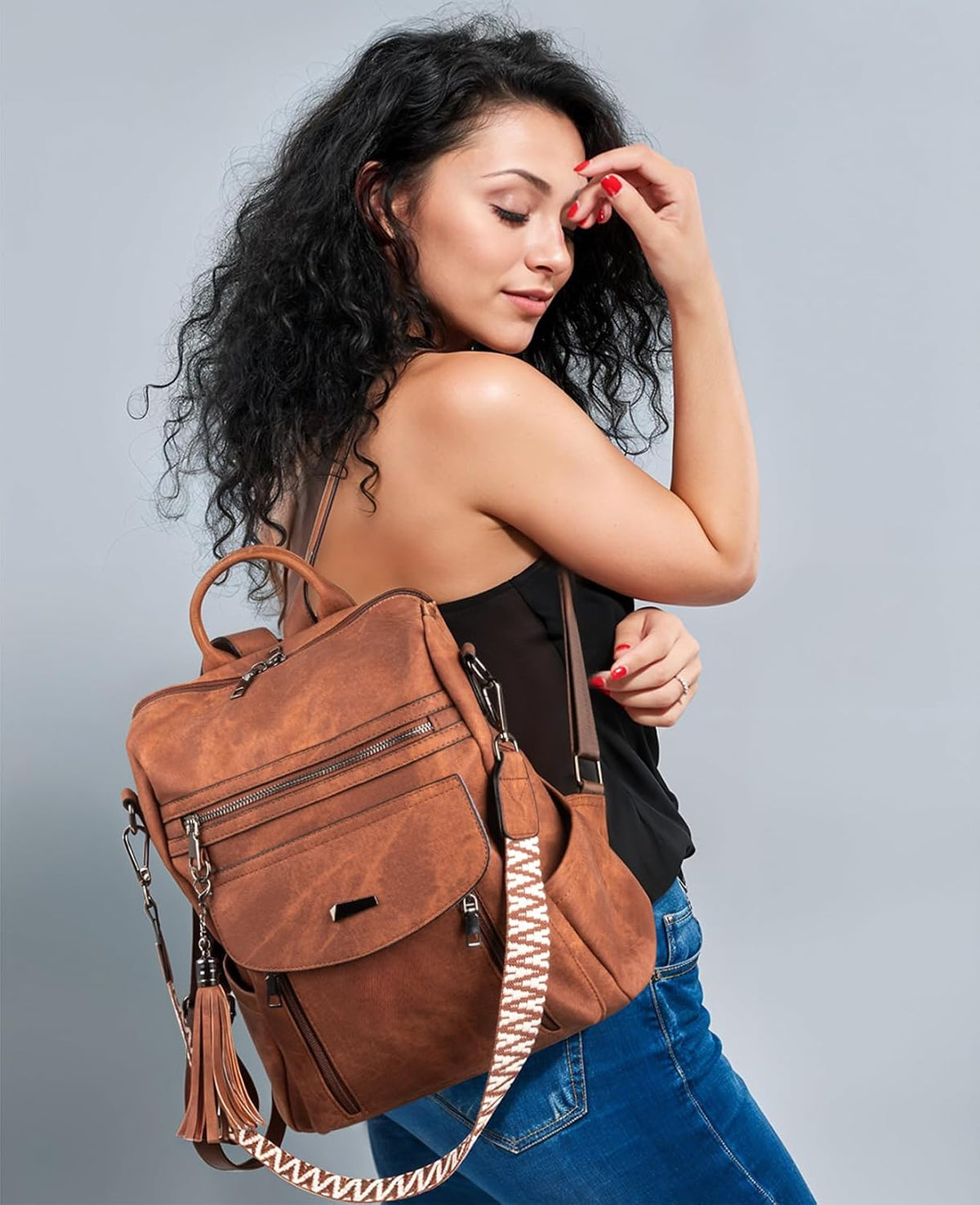 Rcrirth PU Leather Backpack Purse for Women, Brown