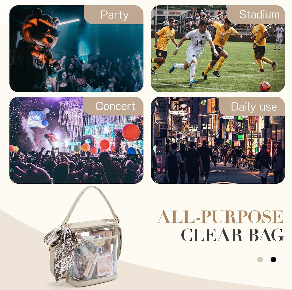 Missnine Clear Bag for Stadium Approved, Clear Crossbody Bucket Bag Transparent PVC Purse for Women, Concert Stadium Events