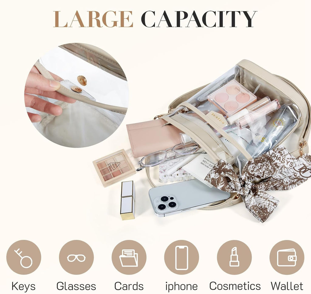 Missnine Clear Bag for Stadium Approved, Clear Crossbody Bucket Bag Transparent PVC Purse for Women, Concert Stadium Events