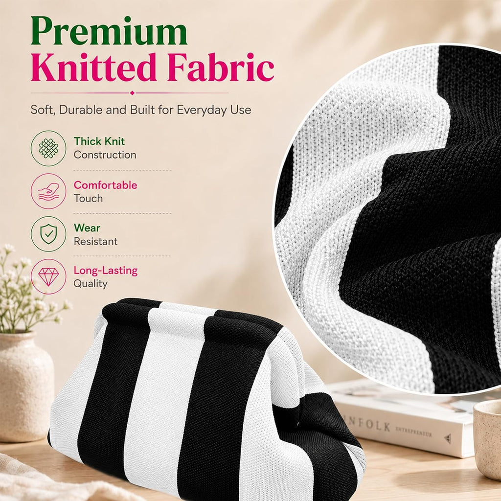 Mahjong Tile Bag with Dice Pouch, Crochet Woven Clutch, Black & White