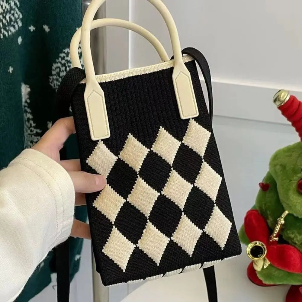 Fashion Geometric Pattern Women'S Knitted Handbag Female Woven Shopper Purse Design Chain Shoulder Crossbody Bag