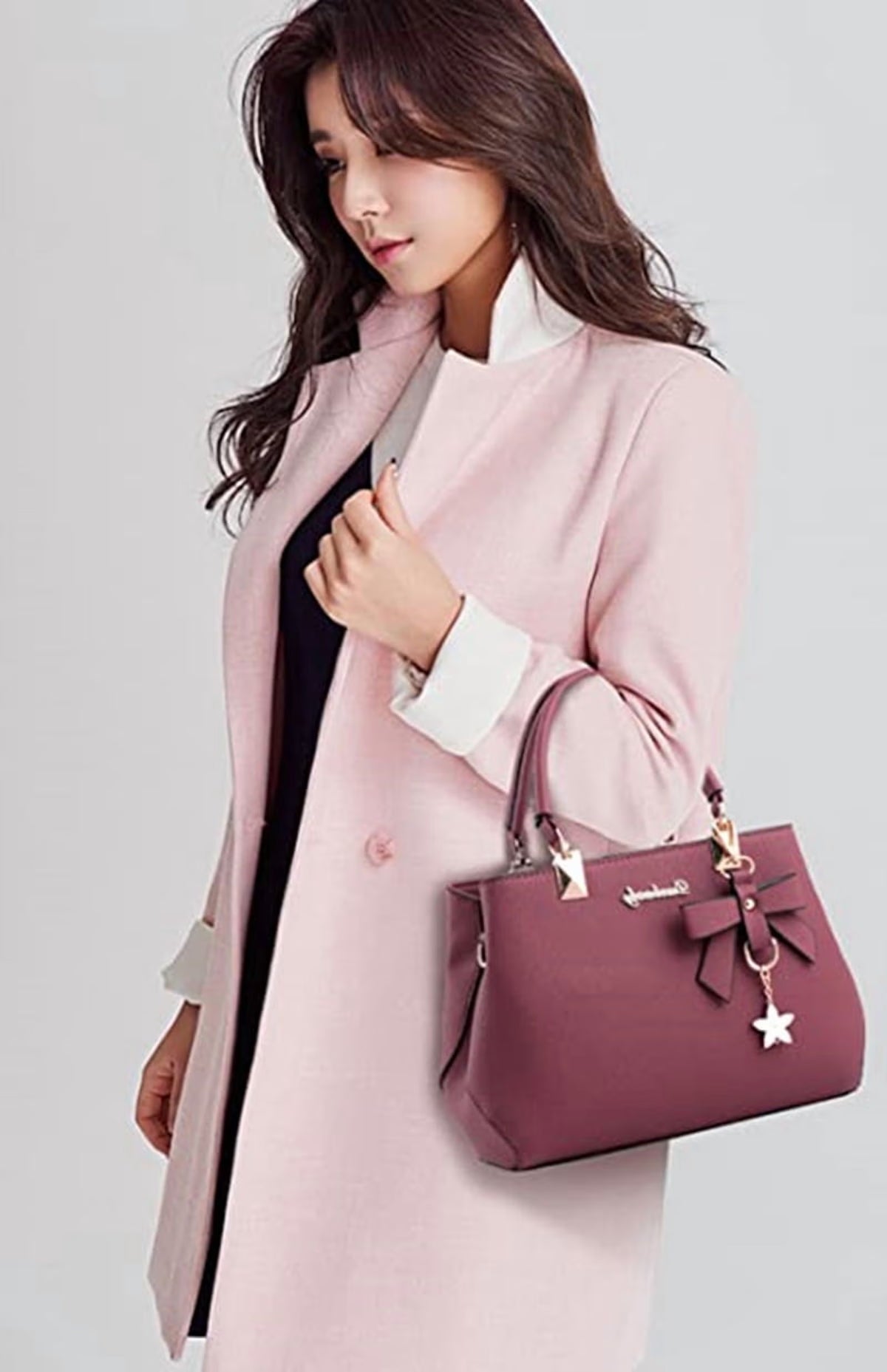 Purses and Handbags for Women Fashion Ladies PU Leather Top Handle Satchel Shoulder Tote Bags Plum Bow Crossbody Bag