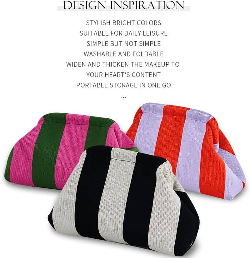 DIHKLCIO Clutch Purses for Women 2026 Summer Beach Woven Crochet Bag Dumpling Striped Ruched Cloud Purse Evening Handbag