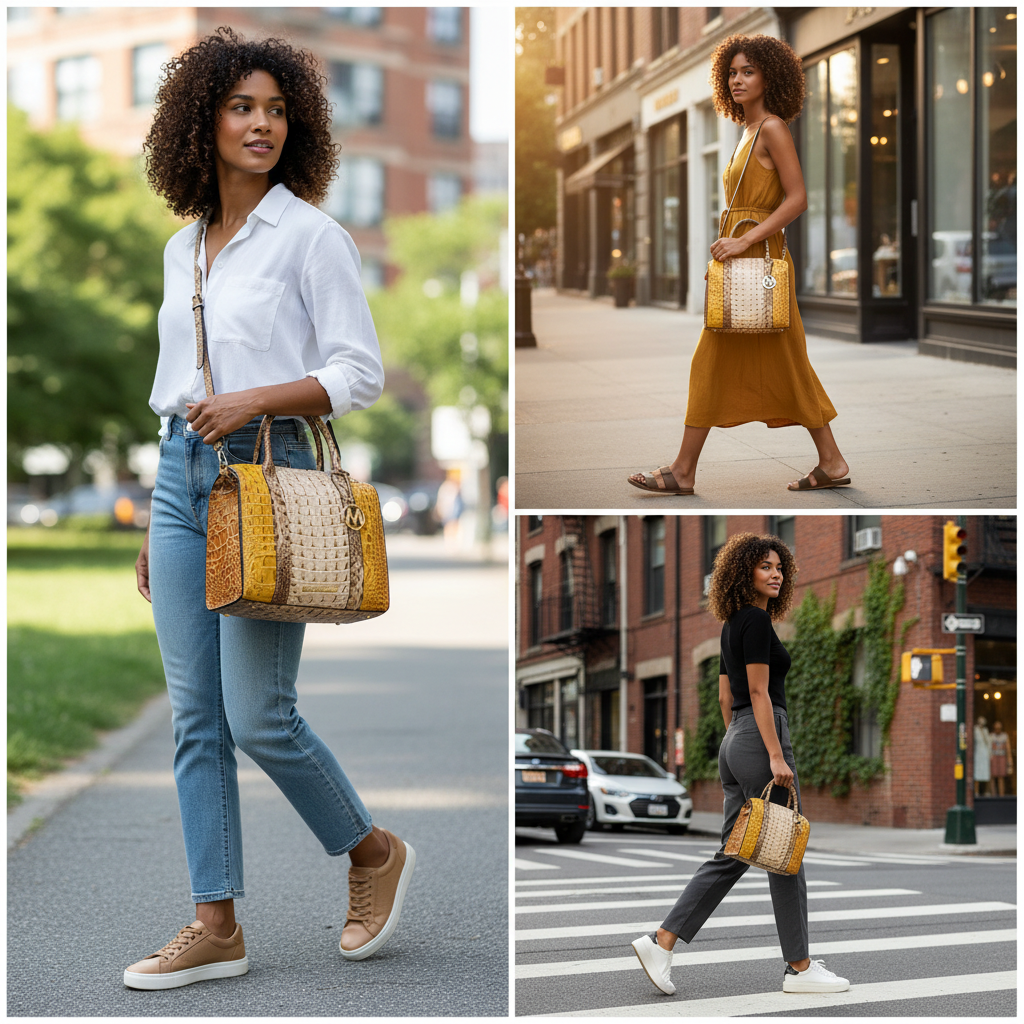 Mia K Ember Croc-Embossed Satchel – Beige
